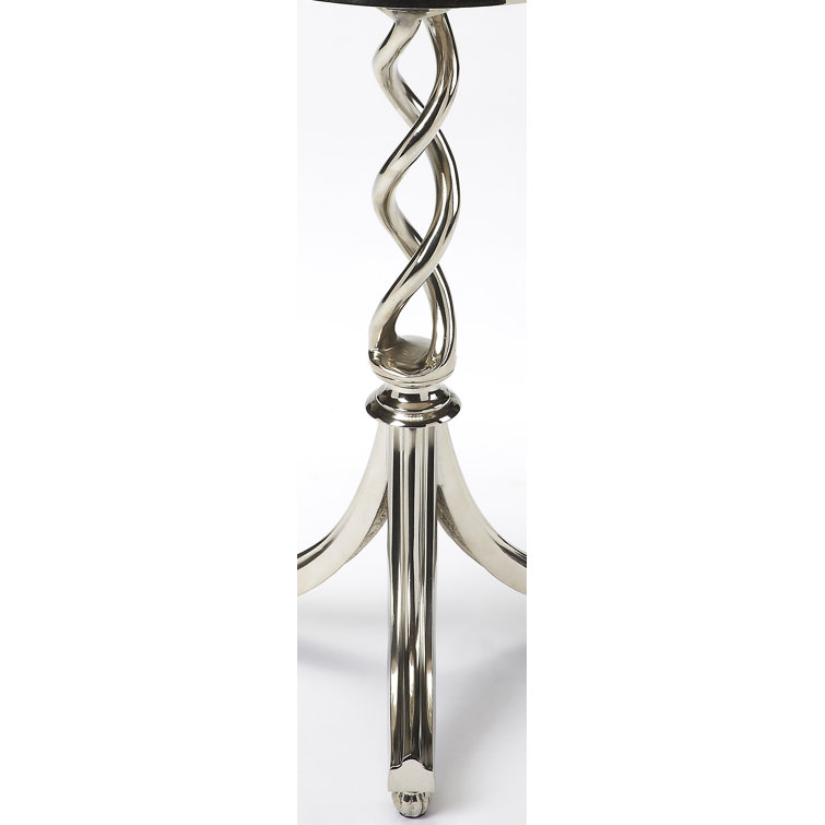 Petite Silver Glass Top Round Accent Table