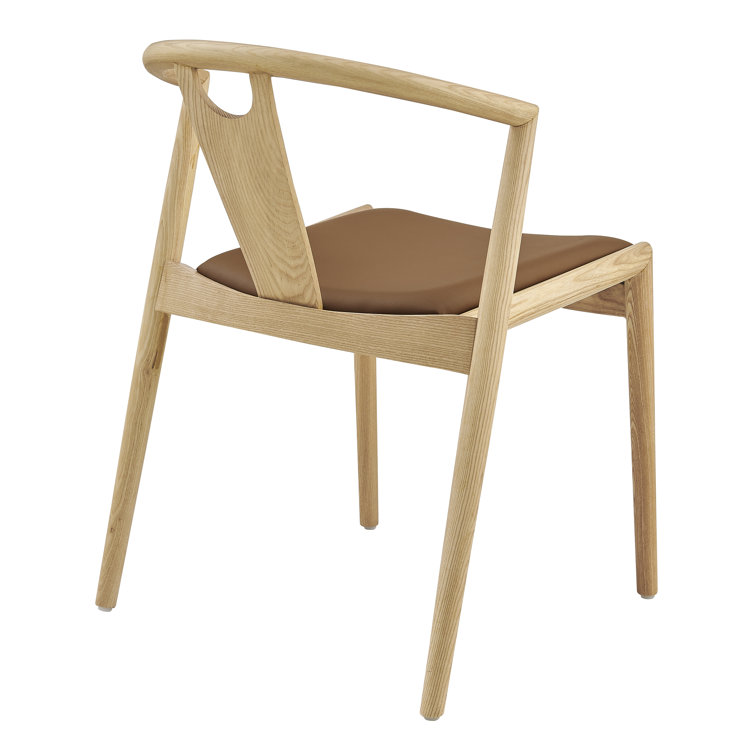 Ambra Tan Faux Leather Swivel Side Chair with Natural Wood Frame