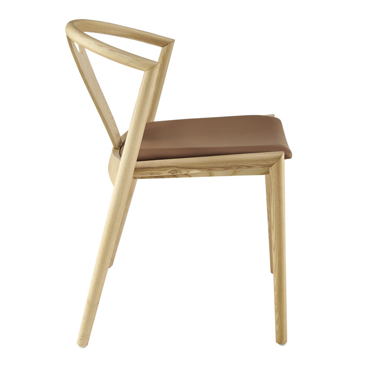 Ambra Tan Faux Leather Swivel Side Chair with Natural Wood Frame