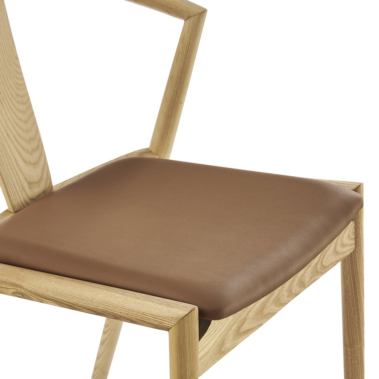 Ambra Tan Faux Leather Swivel Side Chair with Natural Wood Frame