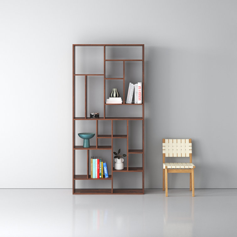 Brown Solid Wood Geometric Cube Bookcase