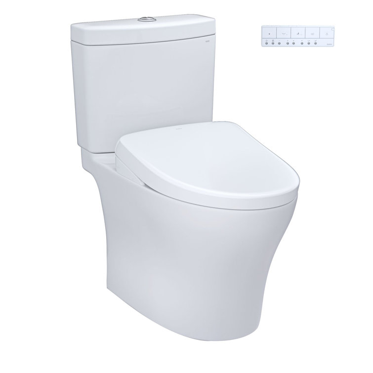 Cotton White Elongated Two-Piece Dual Flush Toilet with Bidet Seat