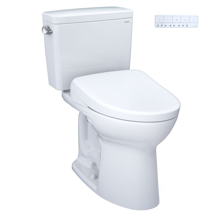 Cotton White High Efficiency Elongated Two-Piece Toilet with Bidet Seat