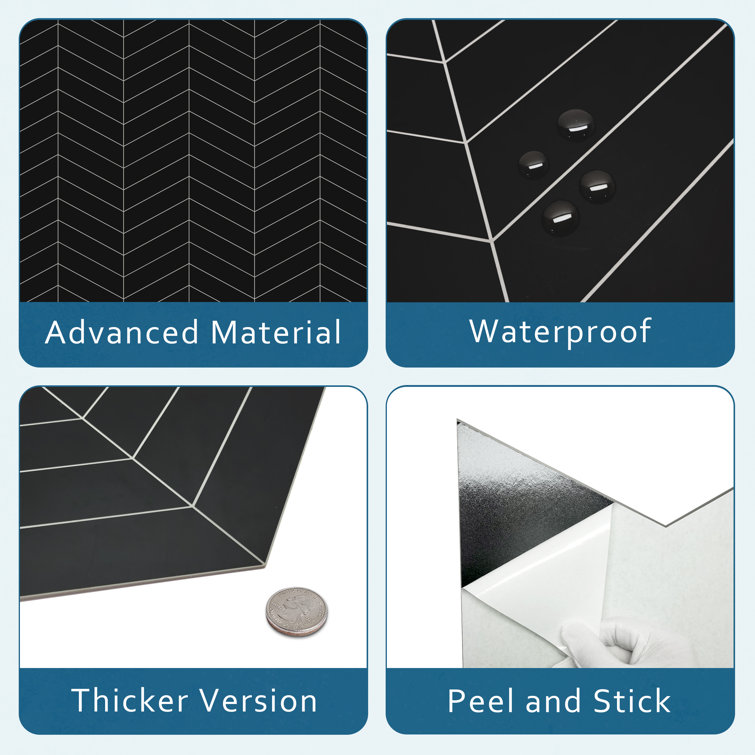Black Matte Chevron Peel and Stick Mosaic Wall Tile