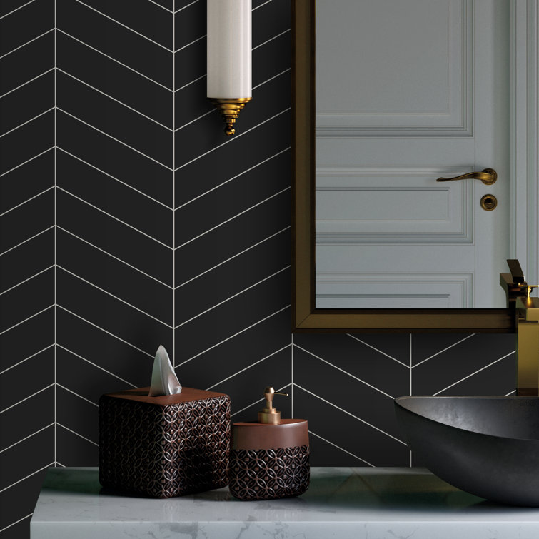 Black Matte Chevron Peel and Stick Mosaic Wall Tile