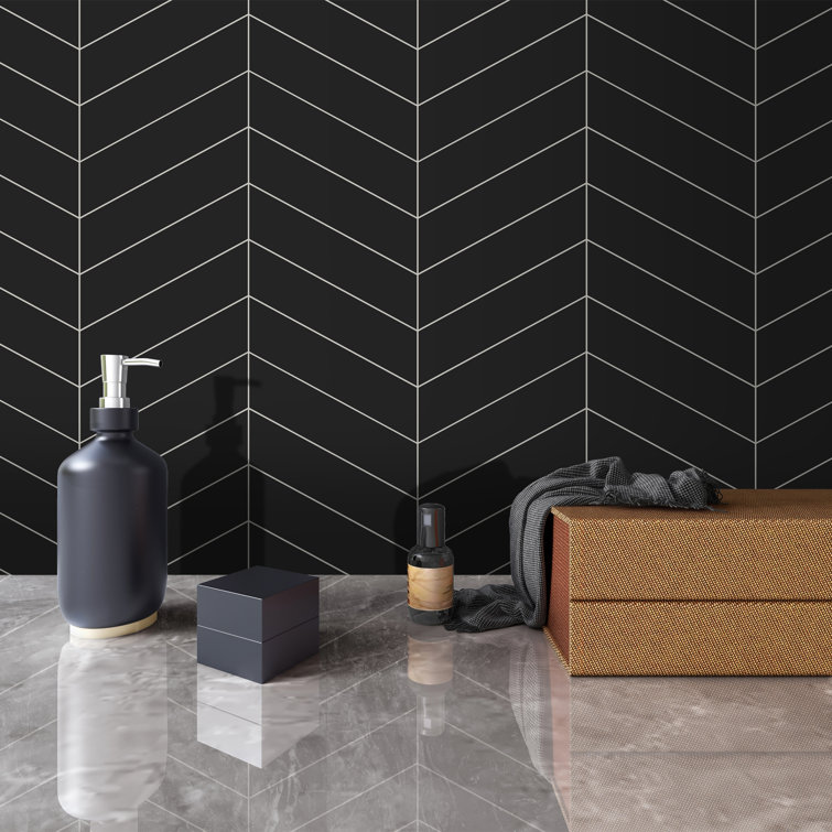 Black Matte Chevron Peel and Stick Mosaic Wall Tile