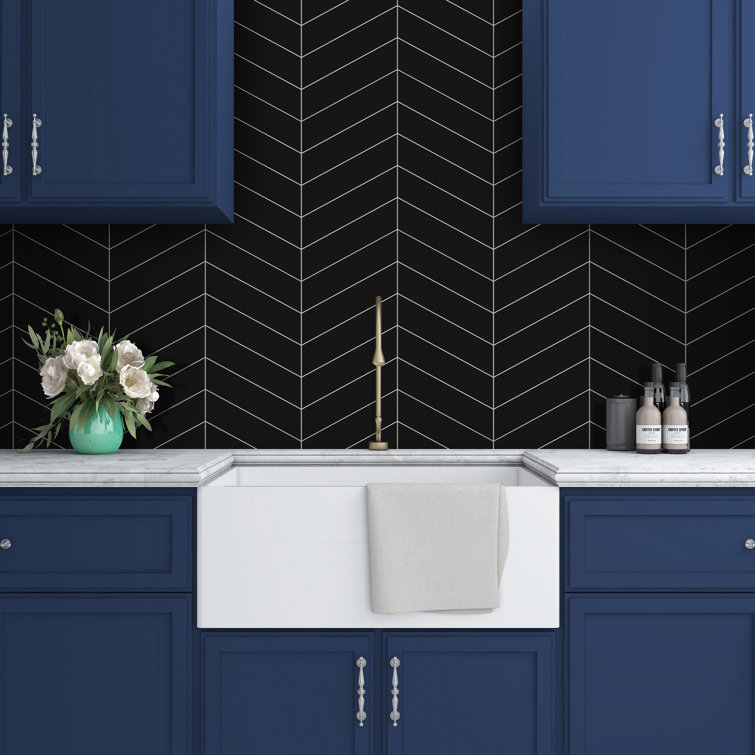 Black Matte Chevron Peel and Stick Mosaic Wall Tile