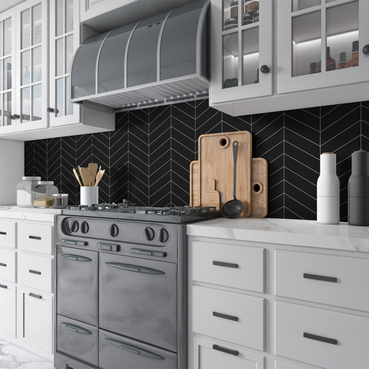 Black Matte Chevron Peel and Stick Mosaic Wall Tile