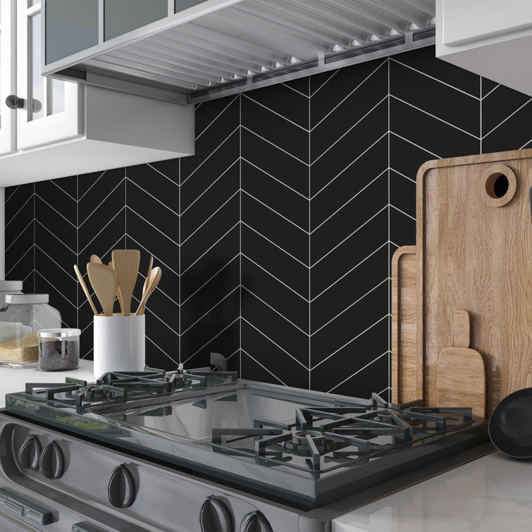 Black Matte Chevron Peel and Stick Mosaic Wall Tile