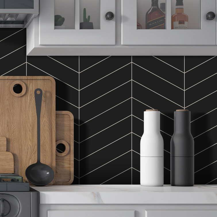 Black Matte Chevron Peel and Stick Mosaic Wall Tile