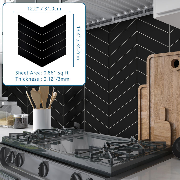 Black Matte Chevron Peel and Stick Mosaic Wall Tile