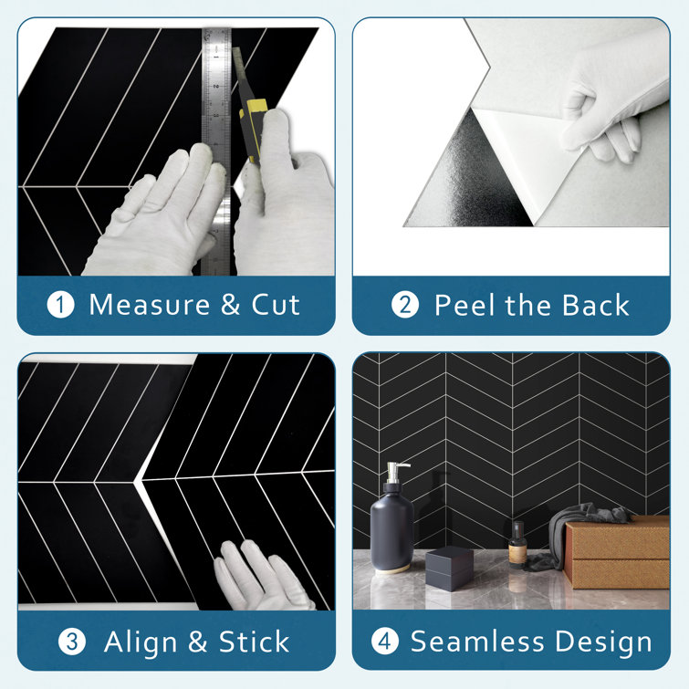 Black Matte Chevron Peel and Stick Mosaic Wall Tile
