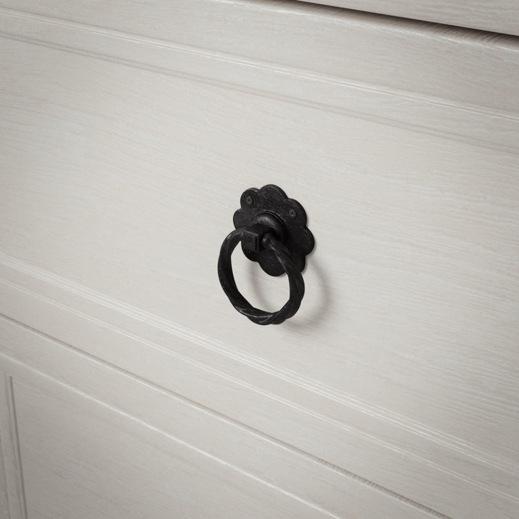 Black Wrought Iron Floral Ring Pull Handles with Mounting Hardware