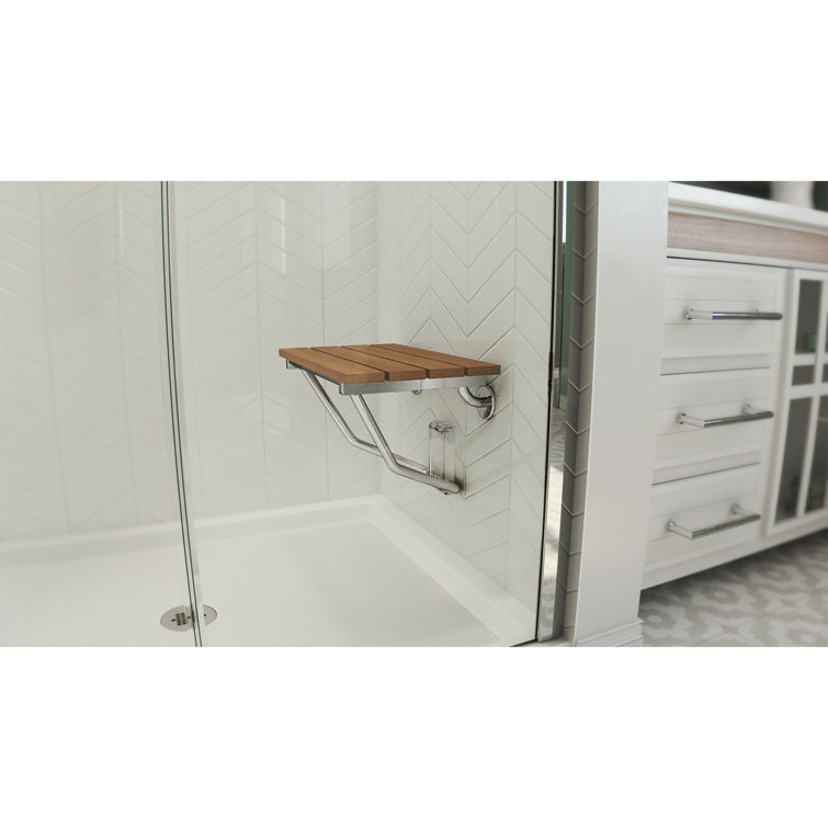 Teak and Chrome Wall-Mounted Folding Shower Seat