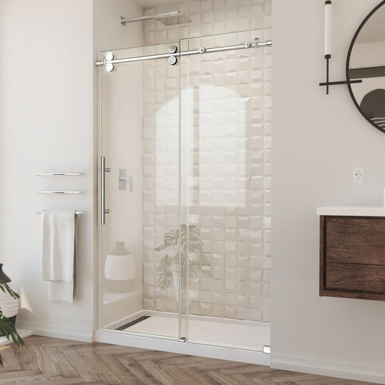 Polished Stainless Steel Frameless Sliding Shower Door with Clear Glass
