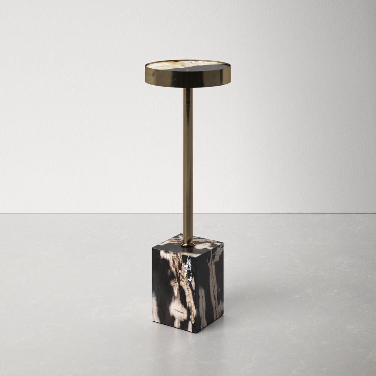 Black and Dark Brown Stone Pedestal End Table