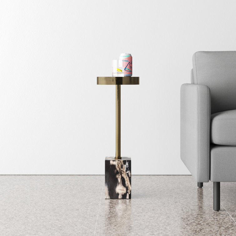 Black and Dark Brown Stone Pedestal End Table