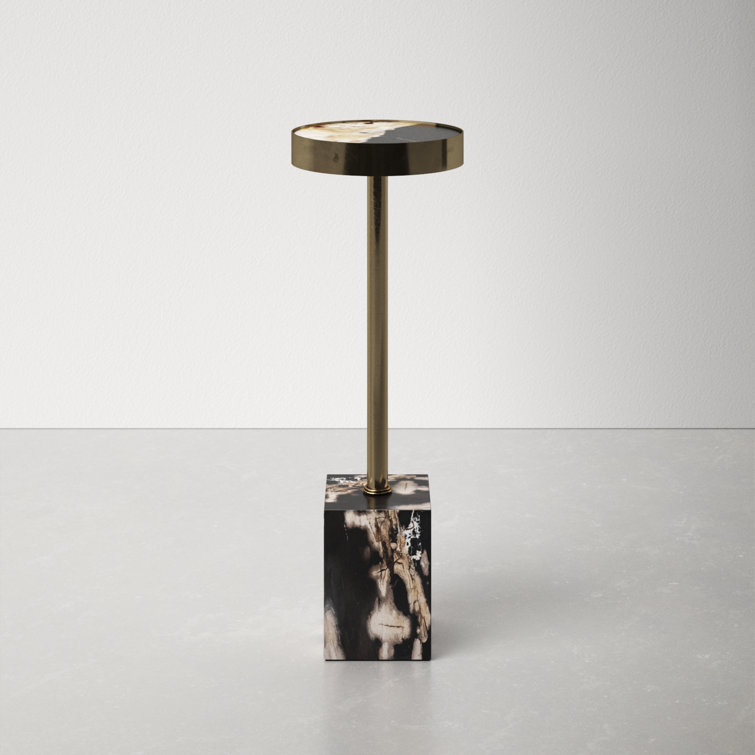 Black and Dark Brown Stone Pedestal End Table