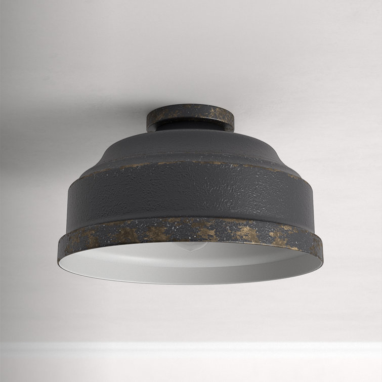 Antique Black Iron and Glass 3-Light Flush Mount