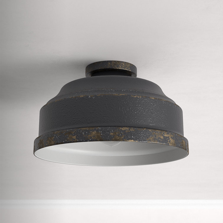 Antique Black Iron and Glass 3-Light Flush Mount