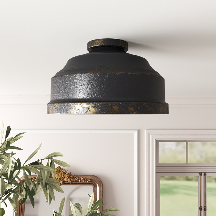 Antique Black Iron and Glass 3-Light Flush Mount
