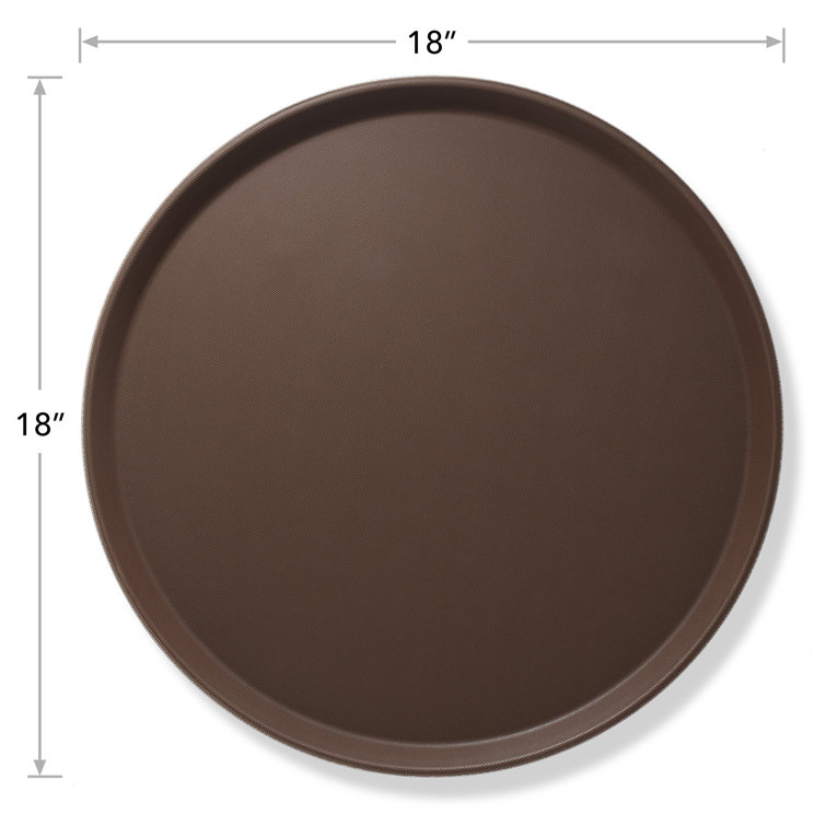 18" Brown Non-Skid Round Plastic Serving Trays, Set of 2