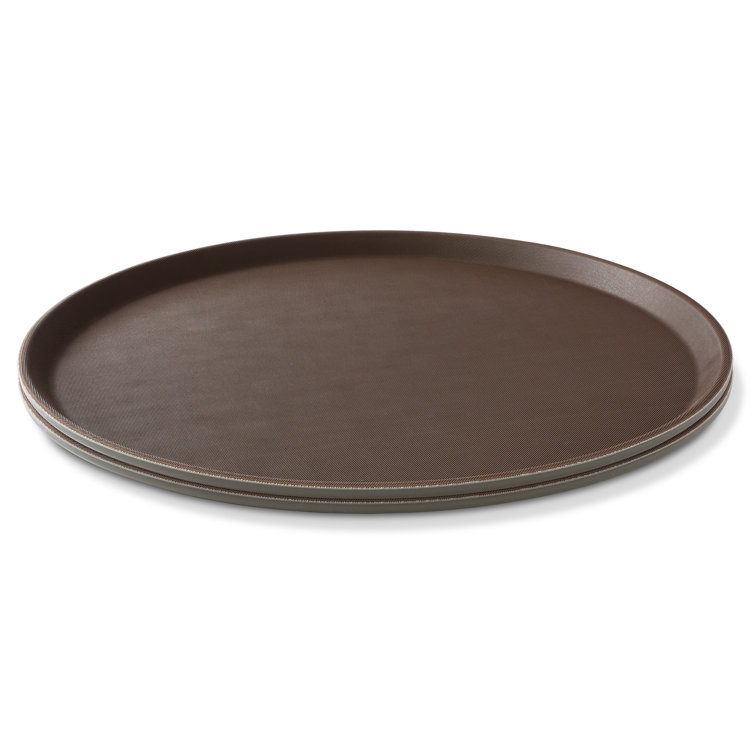 18" Brown Non-Skid Round Plastic Serving Trays, Set of 2