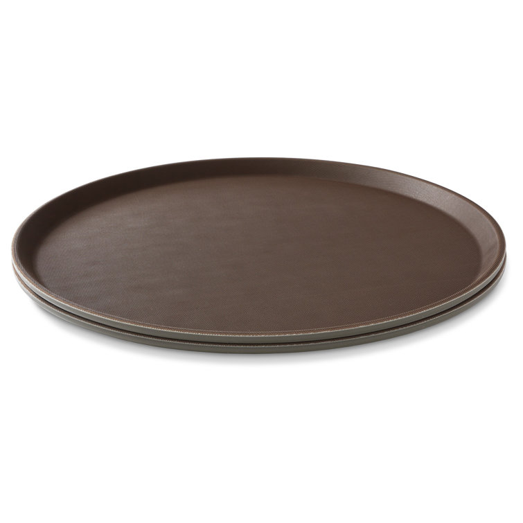 18" Brown Non-Skid Round Plastic Serving Trays, Set of 2