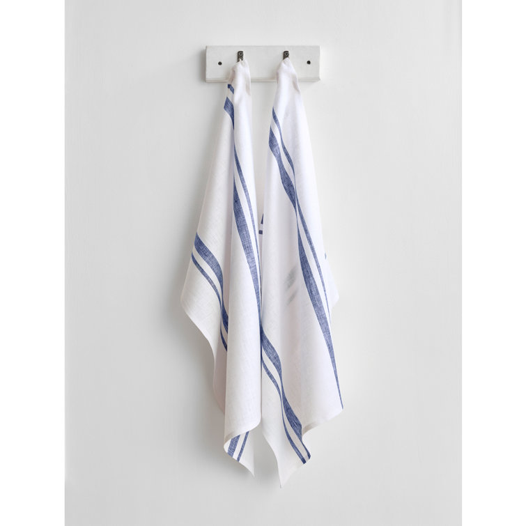 White and Navy French Stripe Linen Kitchen Towel Set