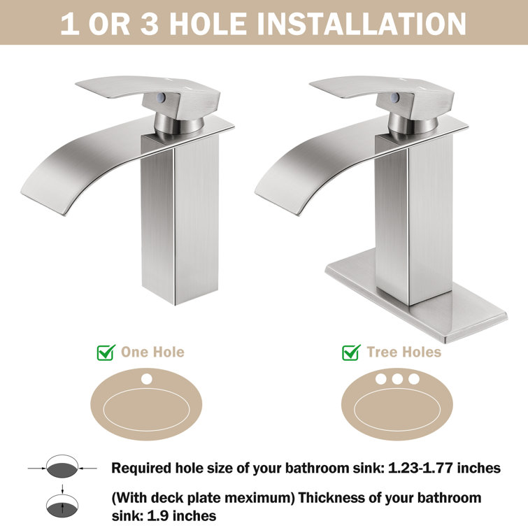 Brushed Nickel Single-Handle Low Arc Bathroom Faucet with Drain