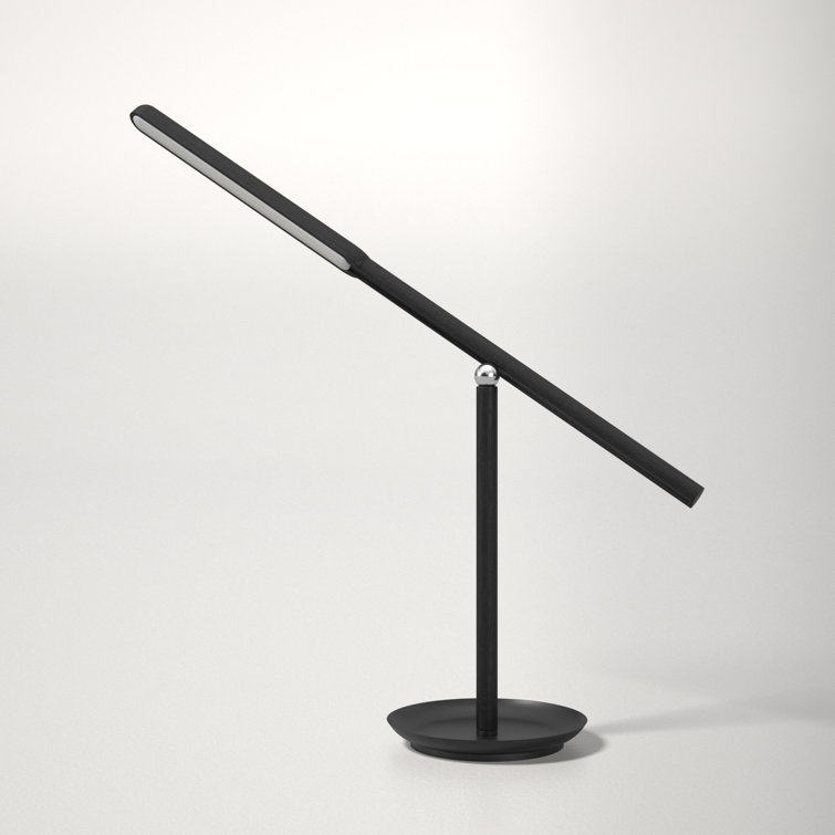 Dris Adjustable Black LED Desk Lamp with Solid Wood Shade