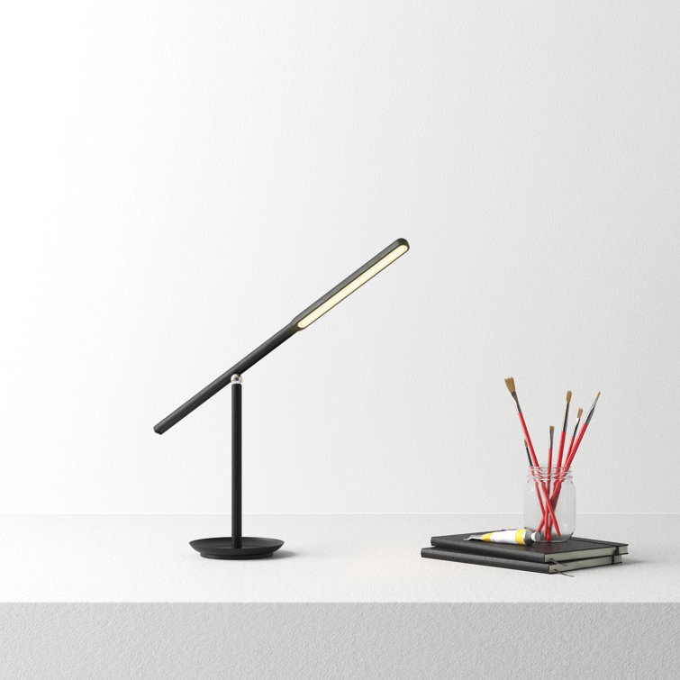 Dris Adjustable Black LED Desk Lamp with Solid Wood Shade