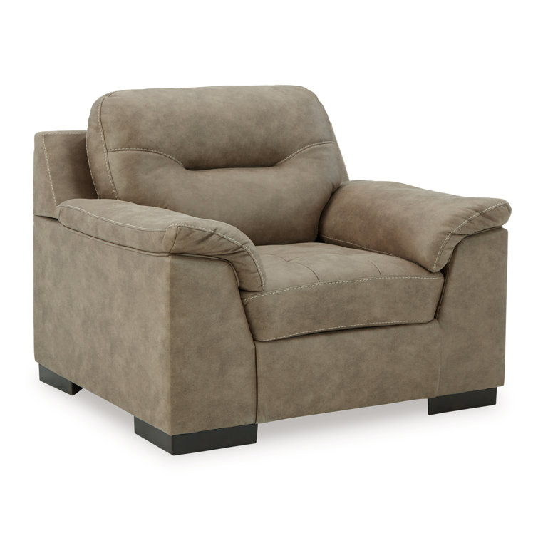Pebble Beige 44'' Contemporary Faux Leather & Wood Armchair