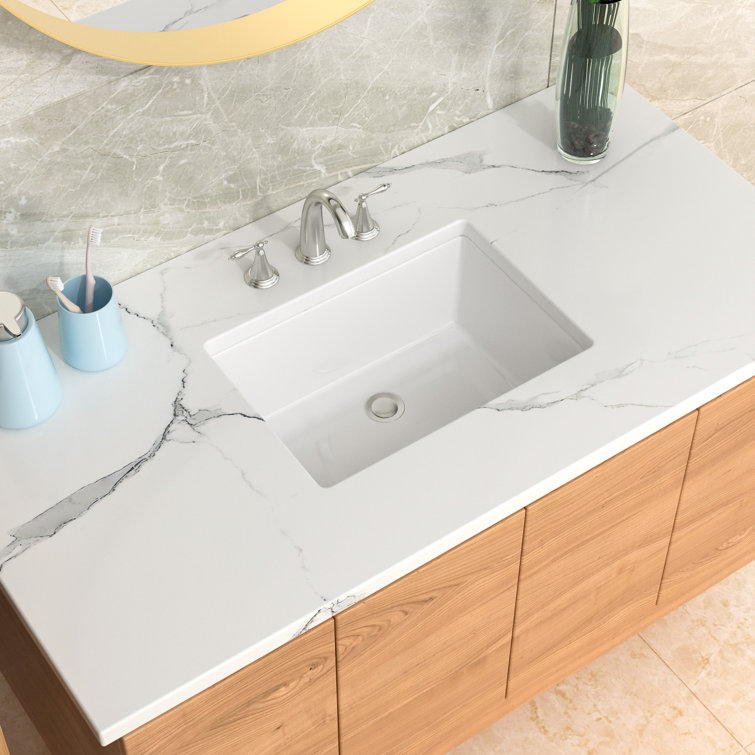22" White Ceramic Rectangular Undermount Bathroom Sink