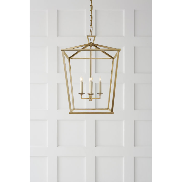 Antique Brass and Glass 4-Light Chandelier