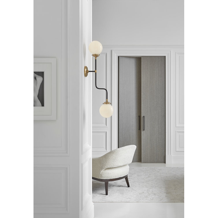 Antique Brass 32" Dimmable Outdoor Wall Sconce with White Glass Shades