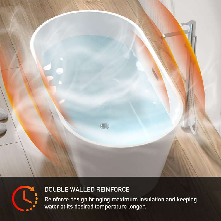 55'' White Freestanding Acrylic Soaking Bathtub