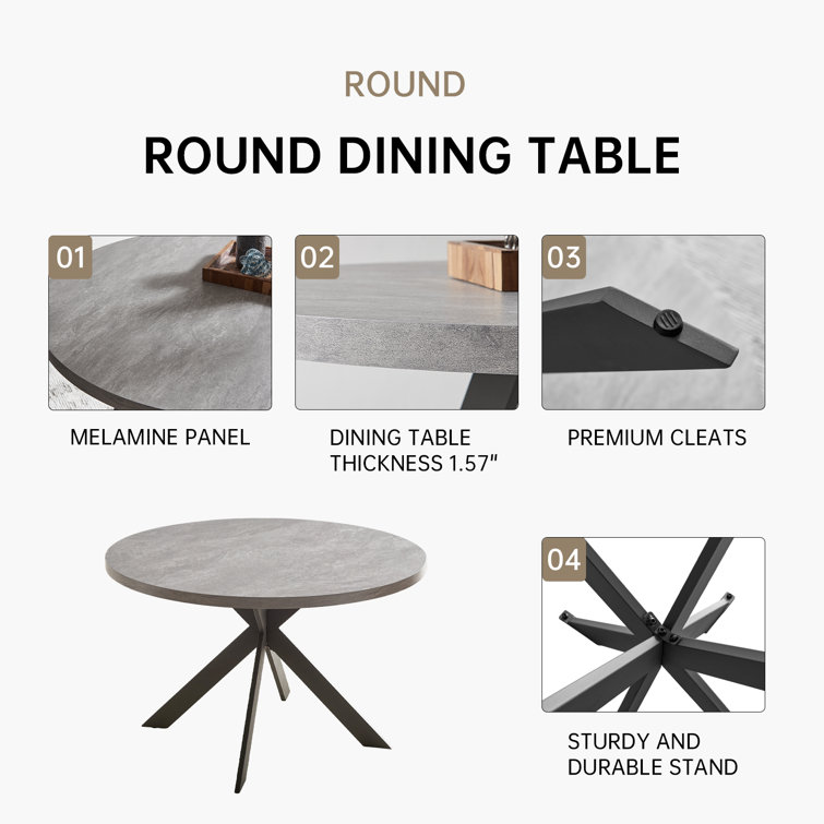 47'' Round Gray MDF Dining Table with Steel Legs