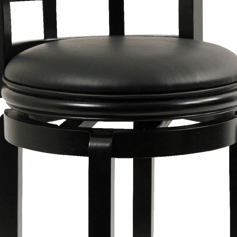 Elegant Sabi 24" Swivel Counter Stool in Black Vegan Leather and Solid Wood