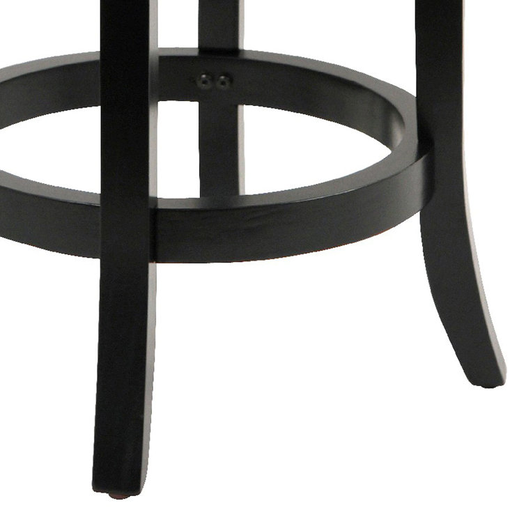 Elegant Sabi 24" Swivel Counter Stool in Black Vegan Leather and Solid Wood