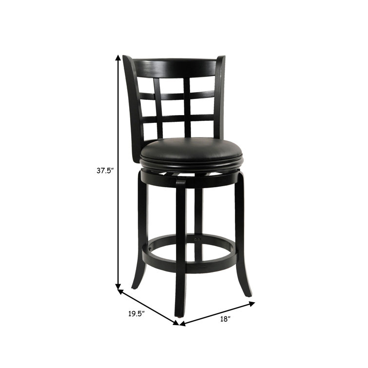 Elegant Sabi 24" Swivel Counter Stool in Black Vegan Leather and Solid Wood