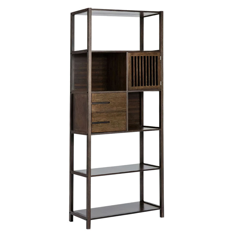 Axa Dark Brown Bamboo Right-Facing Bookcase with Cabinet and Cubbies