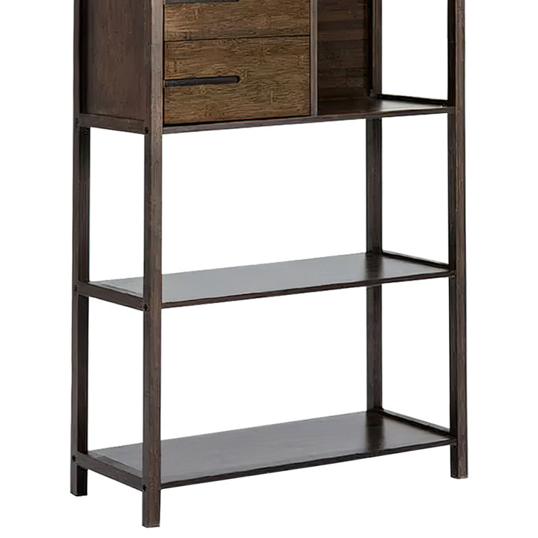 Axa Dark Brown Bamboo Right-Facing Bookcase with Cabinet and Cubbies