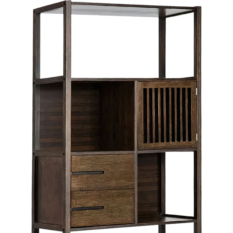 Axa Dark Brown Bamboo Right-Facing Bookcase with Cabinet and Cubbies