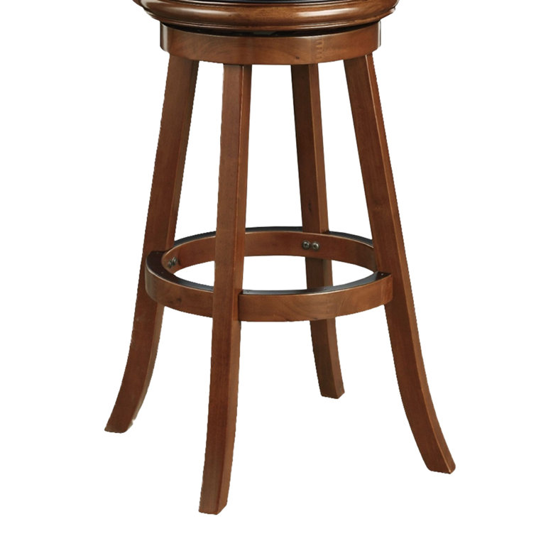 Cherry Brown Extra Tall Swivel Bar Stool with Black Faux Leather