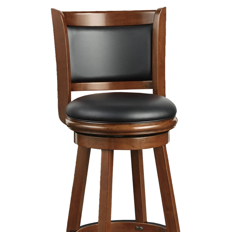 Cherry Brown Extra Tall Swivel Bar Stool with Black Faux Leather