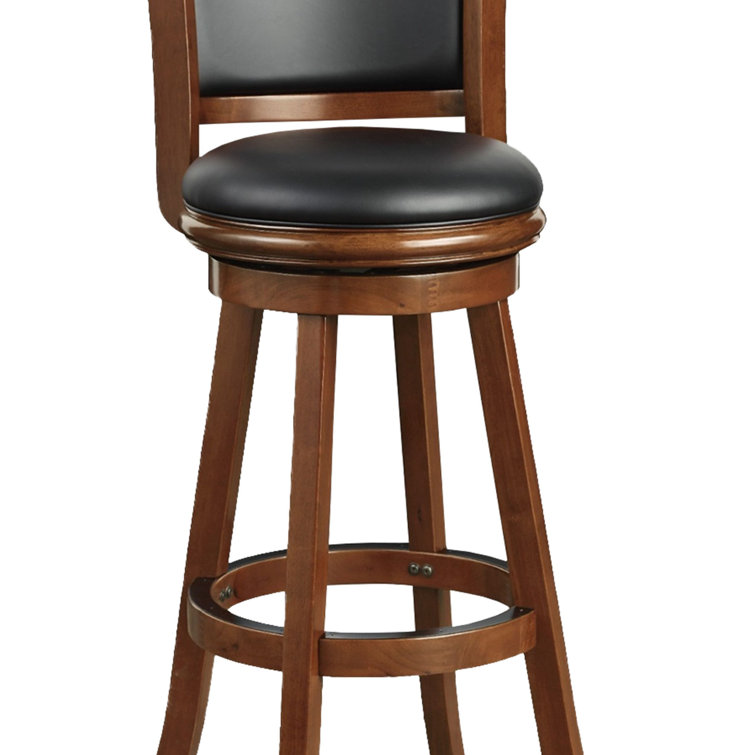 Cherry Brown Extra Tall Swivel Bar Stool with Black Faux Leather