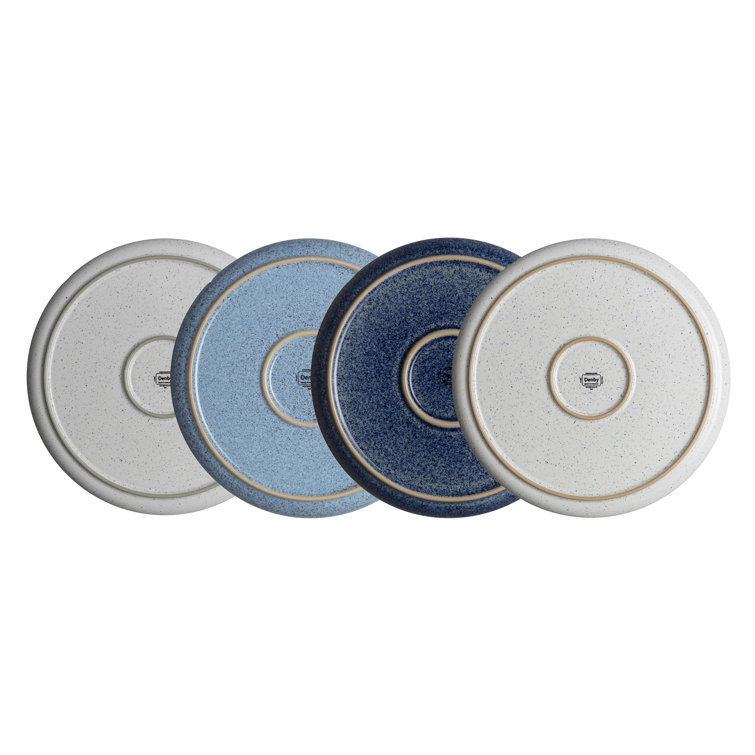 Handcrafted Blue Ceramic Coupe Dinner Plates Set of Four