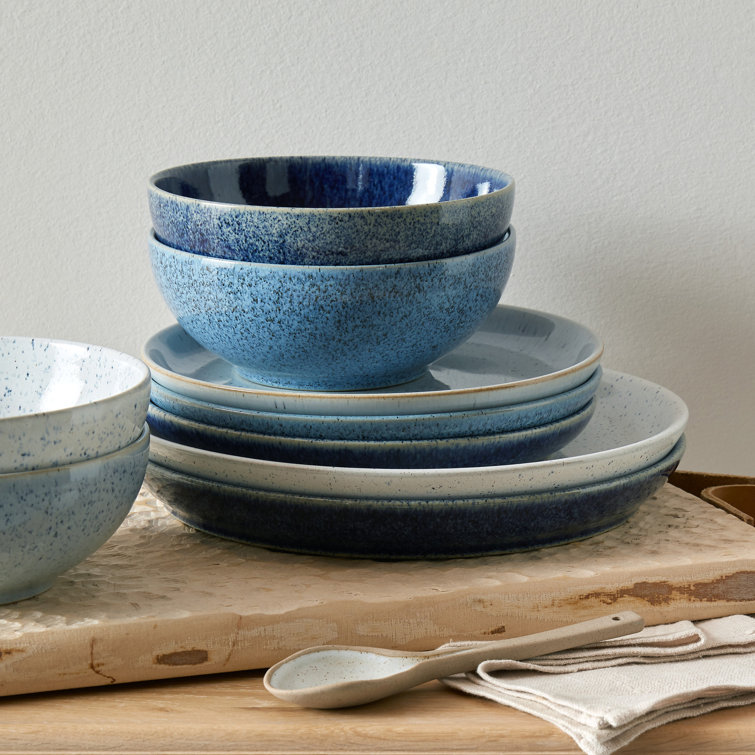Handcrafted Blue Ceramic Coupe Dinner Plates Set of Four