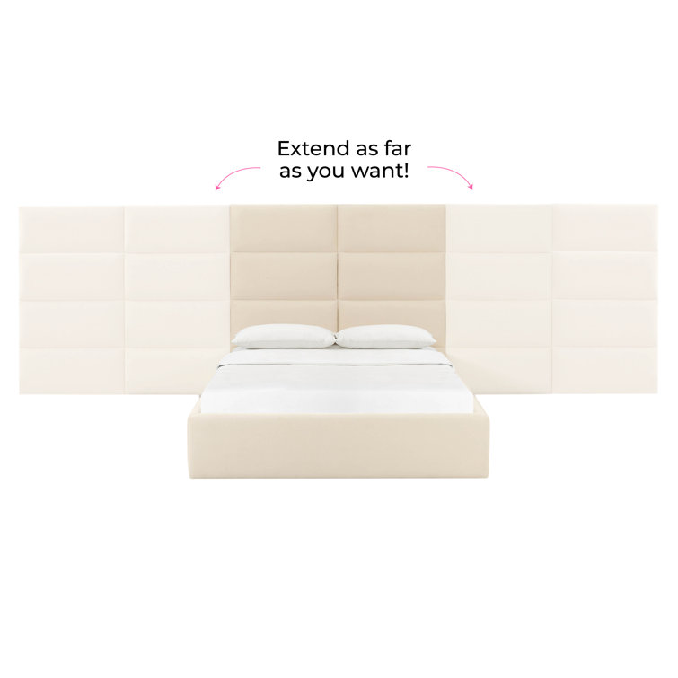 Cream Velvet Upholstered Queen Bed with Adjustable Headboard